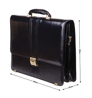 Портфель Delucci "Стефано", кожа, черный, 2 отделения, метал. замок, с ремнем
