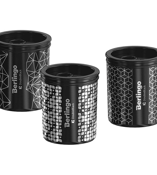 Точилка пластиковая Berlingo "DoubleBlack" 2 отверстия, контейнер, ассорти