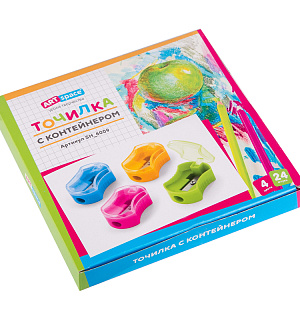 Точилка пластиковая ArtSpace 1 отверстие, контейнер, с крышкой, ассорти