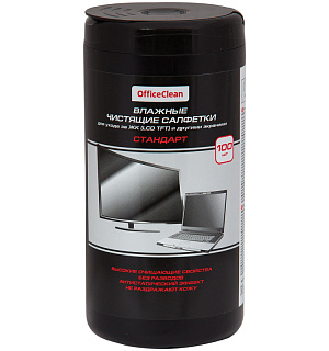 Салфетки чистящие влажные OfficeClean "Стандарт" для ЖК и других экранов, в тубе, 100шт.