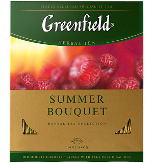 Чай Greenfield "Summer Bouquet", травяной аром. малина, шиповник, яблоко, 100 пакетиков по 2г