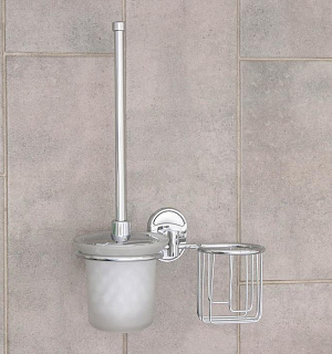 Ёрш для унитаза с подставкой настенный Accoona, 22×12×28 см, с отсеком под освежитель, цвет хром