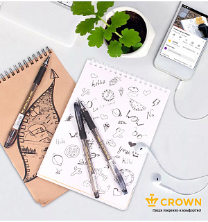 Ручка гелевая Crown "Hi-Jell Needle Grip" черная, 0,7мм, грип, игольчатый стержень, штрих-код