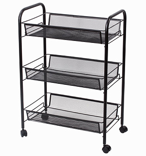 Этажерка (тележка) BRABIX офисно-бытовая 3 яруса, на колесах, металл, черная, 43,5х26х62,5 см, 603751