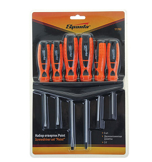 Набор отверток SL/Ph, 6 шт., SPARTA Point, CrV, двухкомпонентные рукояти, пластиковый футляр, 11782