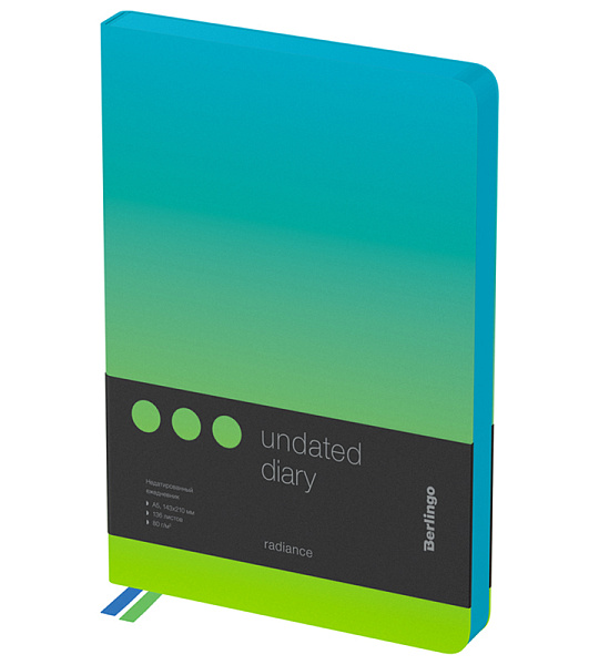 Ежедневник недатир. A5, 136л., кожзам, Berlingo "Radiance", голубой/зеленый градиент