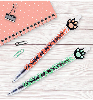 Ручка гелевая стираемая автоматическая MESHU "Cute Paws" синяя, 0,5мм, корпус ассорти