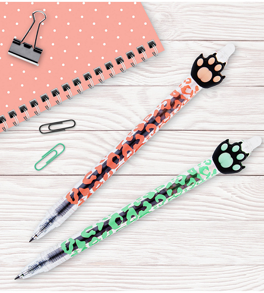 Ручка гелевая стираемая автоматическая MESHU "Cute Paws" синяя, 0,5мм, корпус ассорти