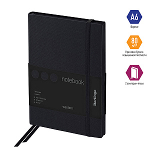 Записная книжка А6 80л., кожзам, Berlingo "Western", черный срез, с резинкой, черный