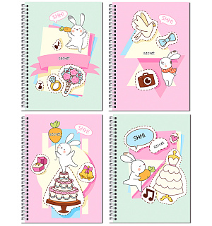 Записная книжка А6 80л., на гребне BG "Зайкины секретики", матовая ламинация, твердая обложка, блестки, ассорти