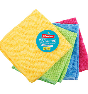 Салфетки для уборки OfficeClean "Универсальные", набор 4шт., микрофибра, 25*25см