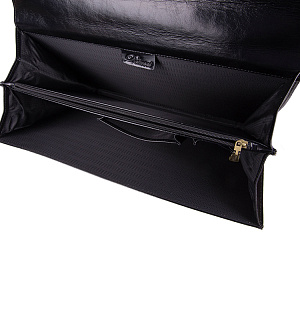 Портфель Delucci "Стефано", кожа, черный, 2 отделения, метал. замок, с ремнем