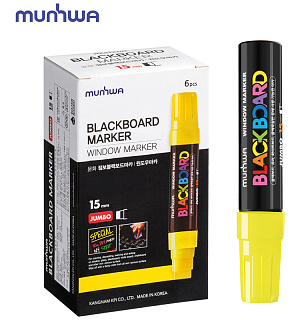 Маркер меловой MunHwa "Black Board Jumbo" желтый, 15мм, водная основа