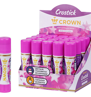 Клей-карандаш Crown "Indicator", 15г, с цветным индикатором, ПВП