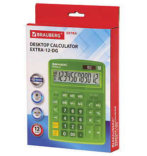 Калькулятор настольный BRAUBERG EXTRA-12-DG (206x155 мм), 12 разрядов, двойное питание, ЗЕЛЕНЫЙ, 250483