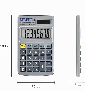 Калькулятор карманный металлический STAFF STF-1008 (103х62 мм), 8 разрядов, двойное питание, 250115