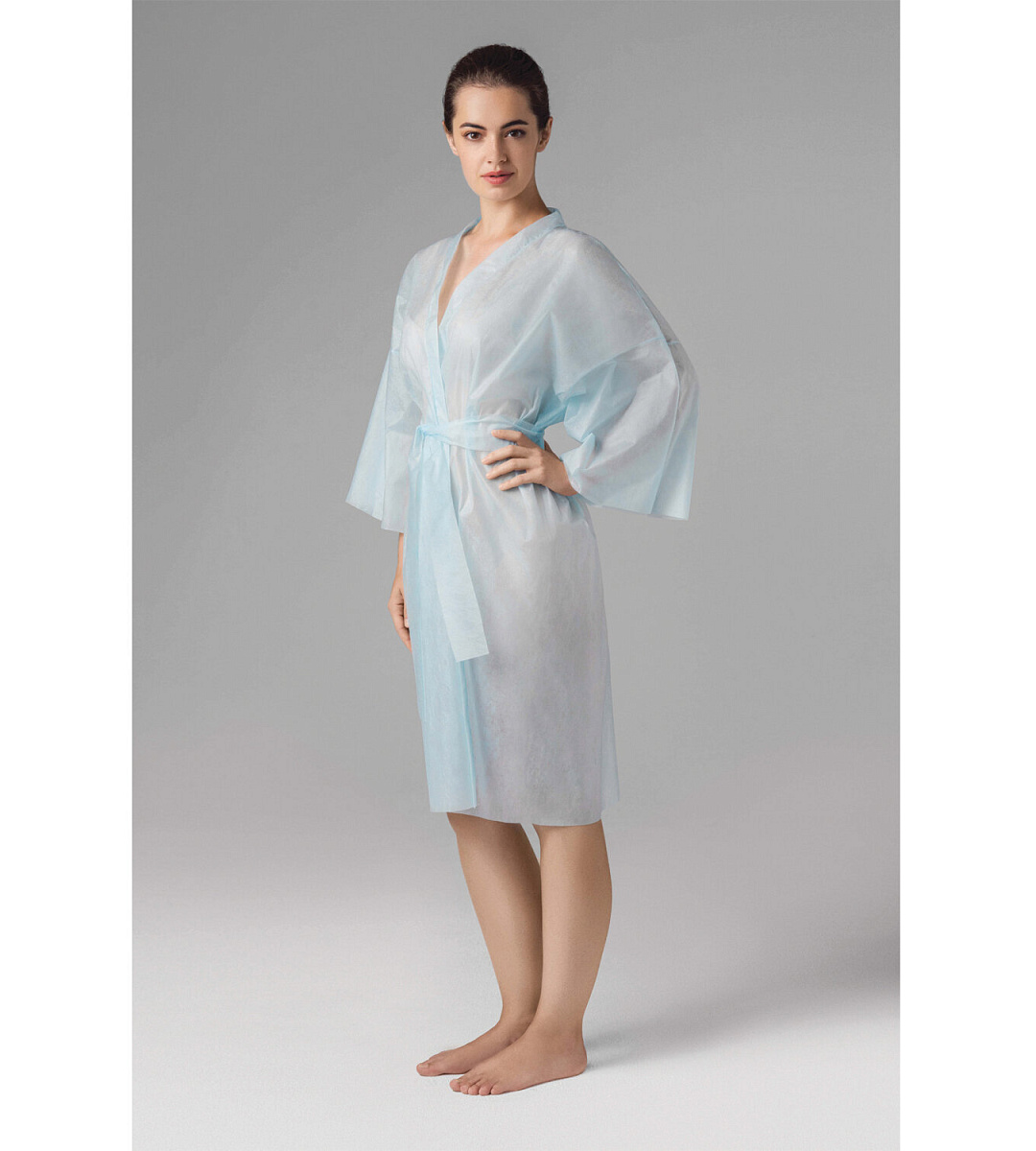 Халат-кимоно с рукавами нестерильный, голубой, ЧИСТОВЬЕ КОМПЛЕКТ 5 шт. СМС, 24 г/м2, 02-190