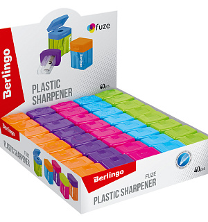 Точилка пластиковая Berlingo "Fuze" 1 отверстие, контейнер, ассорти