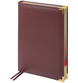 Ежедневник датированный 2023г., А4-(B5), 184л.,  кожа, Delucci, фактурная кожа, зол. срез, коричневый