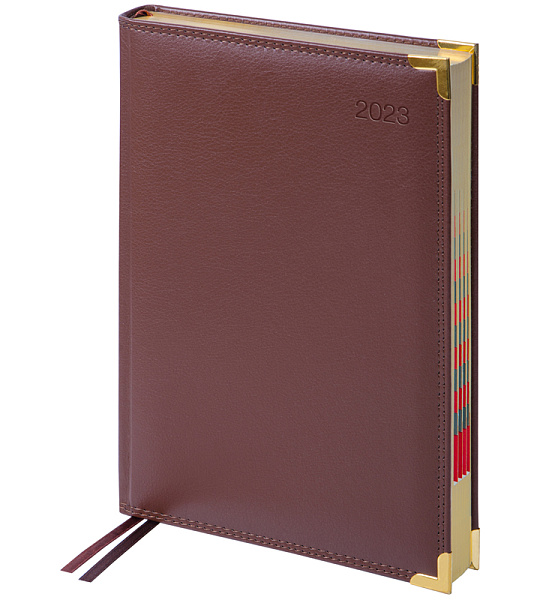 Ежедневник датированный 2023г., А4-(B5), 184л.,  кожа, Delucci, фактурная кожа, зол. срез, коричневый