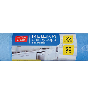 Мешки для мусора  35л OfficeClean ПНД, 48*52см, 13мкм, 30шт., синие, в рулоне, с завязками