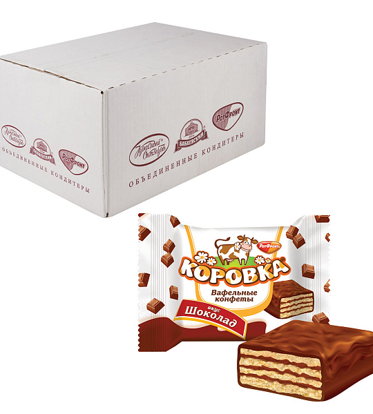 Конфеты шоколадные РОТ ФРОНТ "Коровка", вафельные с шоколадной начинкой, весовые, 2 кг, гофрокороб, РФ17636