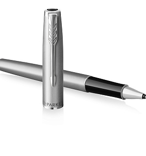 Ручка-роллер Parker "Sonnet Sand Blasted Stainless Steel" черная, 0,8мм, подарочная упаковка