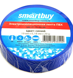 Изолента Smartbuy, 19мм*20м, 180мкм, синяя, инд. упаковка