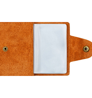 Визитница карманная OfficeSpace на кнопке, 10*7см, 18 карманов, натуральная кожа, светло-коричневый