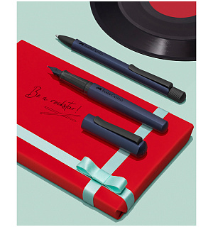 Ручка-роллер Faber-Castell "Hexo" черная, 0,7мм, шестигран., синий корпус, инд. карт. упаковка