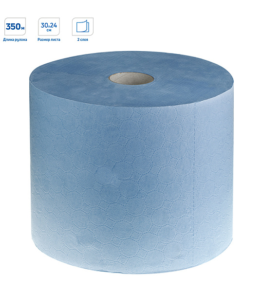 Протирочная бумага в рулонах OfficeClean Professional (W1) 2-слойная, 350м/рул, 24*30см, синяя люкс