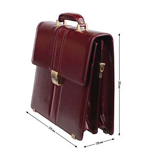 Портфель Delucci "Гиперион", кожа, темный коньяк, 2 отделения, метал. замок, с ремнем