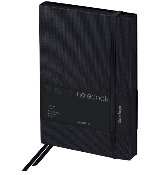 Записная книжка А5 80л., кожзам, Berlingo "Western", черный срез, с резинкой, черный