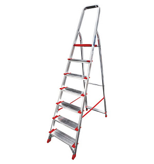 Стремянка алюминиевая 7 ШИРОКИХ СТУПЕНЕЙ 13 см, площадка 1,5 м, нагрузка 225 кг, вес 6,8 кг, 5110107, НВ