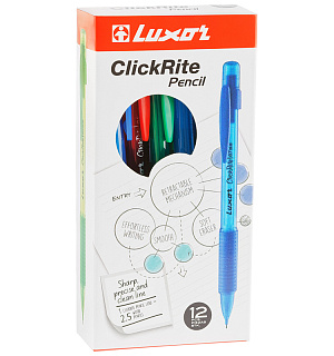 Карандаш механический Luxor "ClickRite" 0,5мм, с ластиком, грип, ассорти
