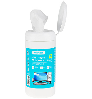 Салфетки чистящие влажные OfficeClean, универсальные, в тубе, плотные, 100шт.