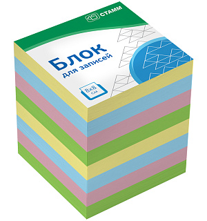 Блок для записей СТАММ "Basic" 8*8*8см, цветной