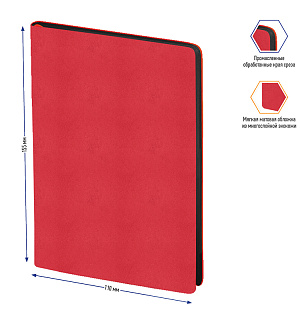 Записная книжка А6 80л., кожзам, Berlingo "Fuze", черный срез, красный