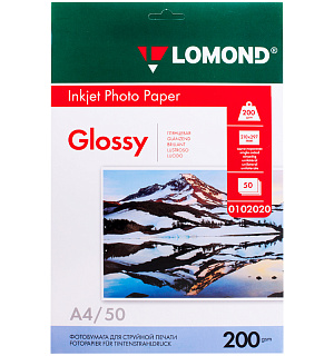 Фотобумага А4 для стр. принтеров Lomond, 200г/м2 (50л) глянцевая односторонняя